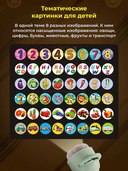 Фонарик проектор для детей, 48 цветных картинок