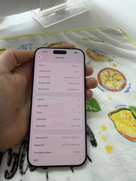 iPhone 16 PRO MAX 256 GB negru 100% bateria