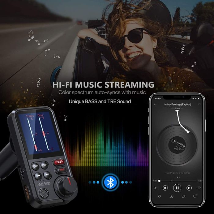 Nulaxy KM30 Bluetooth FM Transmitter и зарядно за телефон-сив цвят