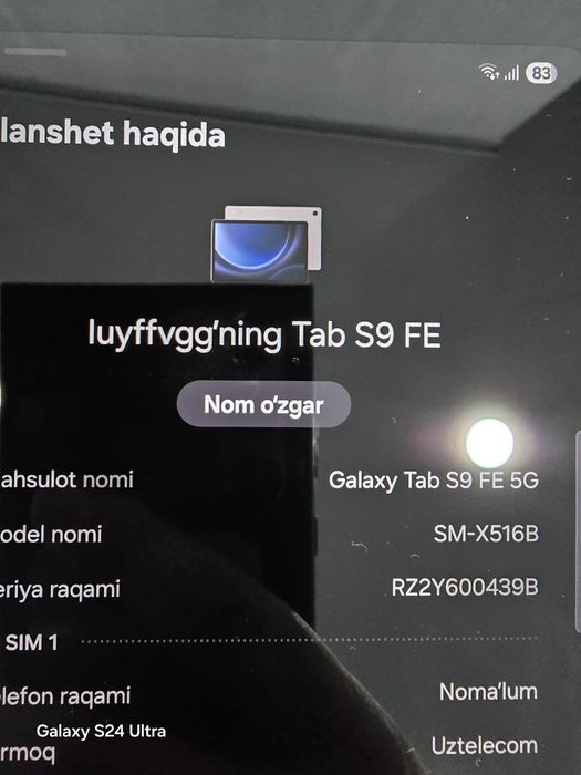 Galaxy Tap S9 5G 128 Sim karta