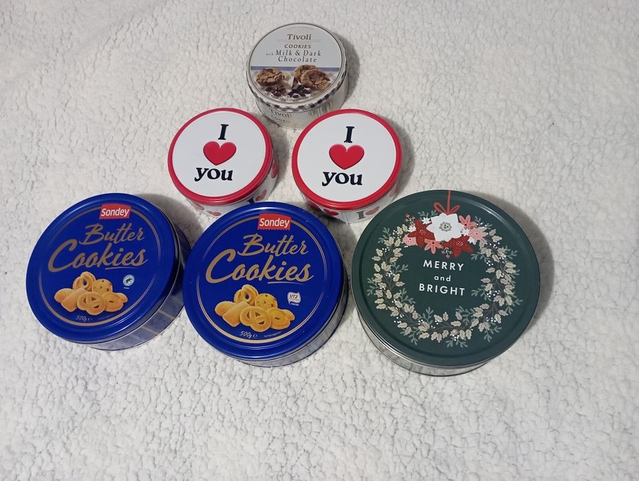 Метални кутии от бисквити, за съхранение на малки предмети 6 бр