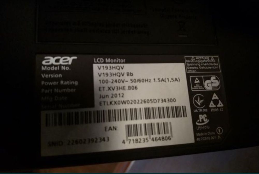 Monitor LCD 18.5" ACER V193HQV, 1366 x 768, Widescreen, 5ms, VGA