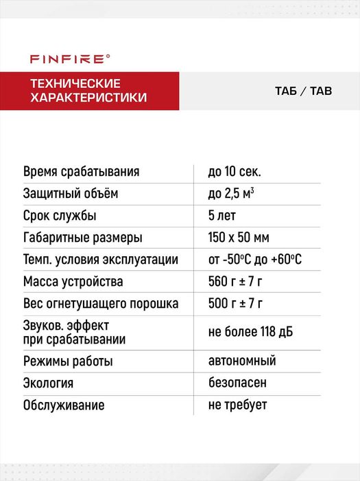 FINFIRE Avtonom yong'in o'chirish vositasi TAB/ Огнетушитель ТАБ