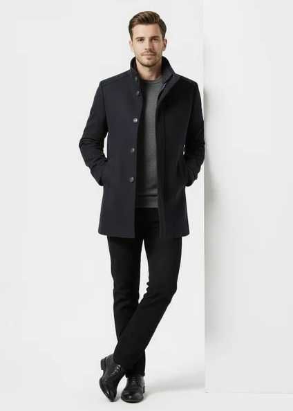 Palton jacheta slim 54 XXL premium Christian Berg lana moale negru