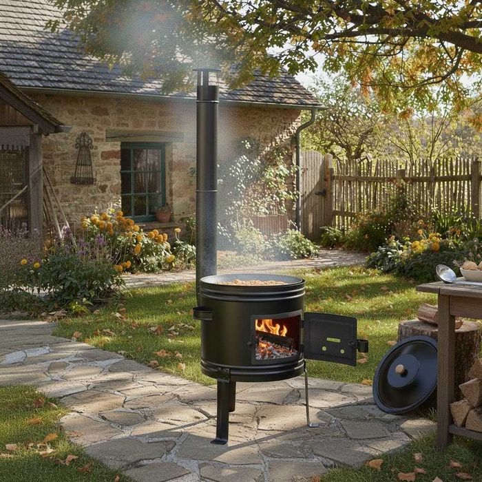 Soba Lemne Gatit Afara Otel Set + Ceaun + Polonic LIVRAT GRATUIT