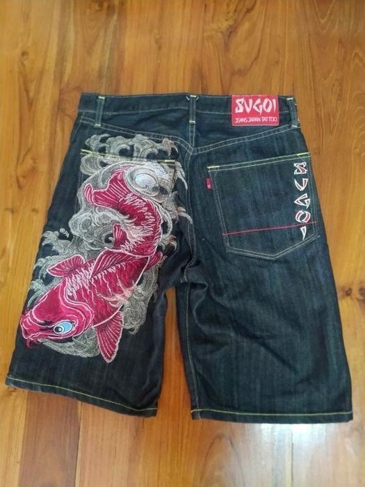Pantaloni shorts cu imprimeu de peste