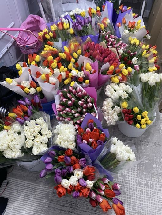Готовые букеты тюльпан