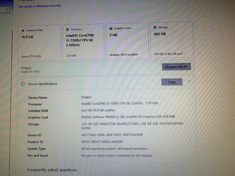 laptop i5 7200 16gb 960M nvidia