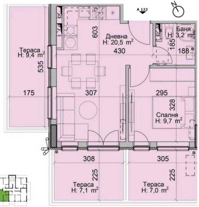 Двустаен апартамент А122 в Комплекс в Модерното предградие