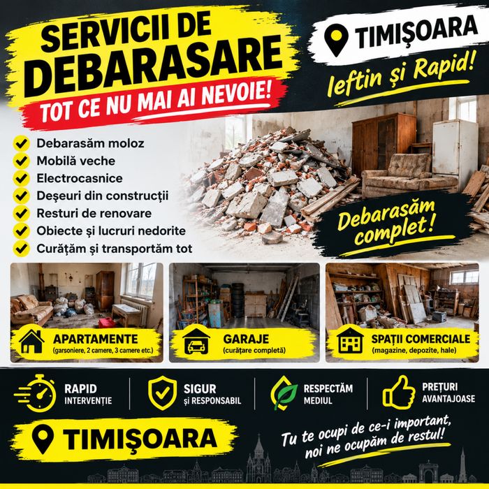 Debarasări rapide – Mobilă veche, moloz, curățat curți – Preț corect