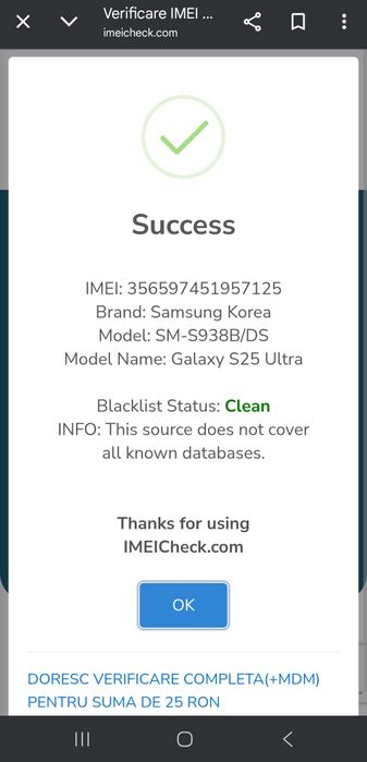 Samsung S25 Ultra 512 GB, 12 Gb RAM. ca NOU