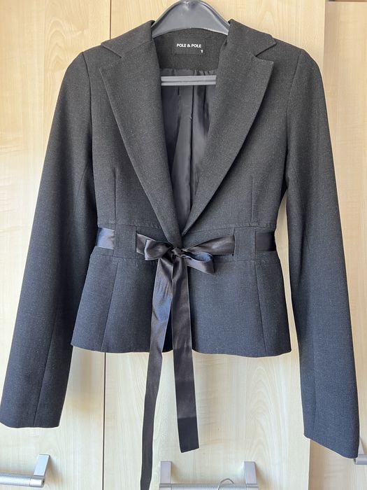 Графитено-сиво сако с панделка, размер S