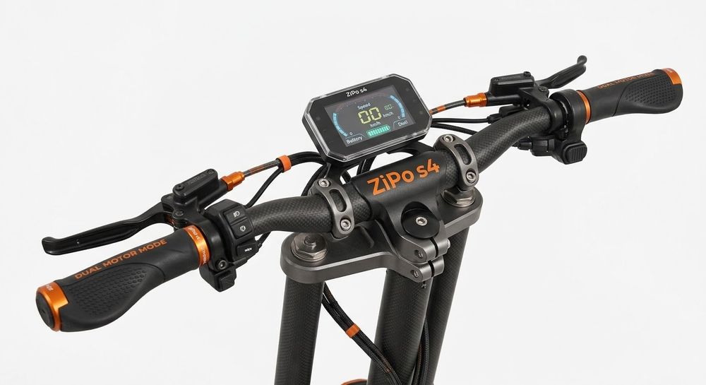 Trotineta electrica ZıPo s4 este o trotineta pentru adulti care prinde o viteza maxima de 213K/h si o autonomie de 250K/h,roti mari:roata fata 12 inch