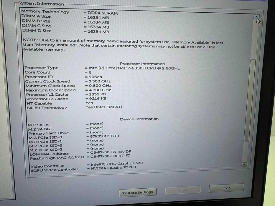 Laptop/Workstation SH Dell Precision 7730 i7-8850H QUADRO P5200 16 gb