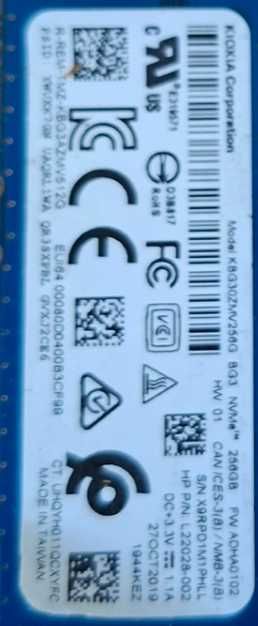 KIOXIA Model: KBG30ZMV256G 03J NVMe™ 256GB FW ADHA0102 Viata 100%