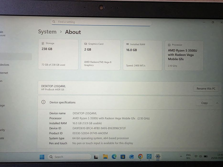 HP Probook 445R G6 / Ryzen 5-3500U / 16GB Ram / 256SSD