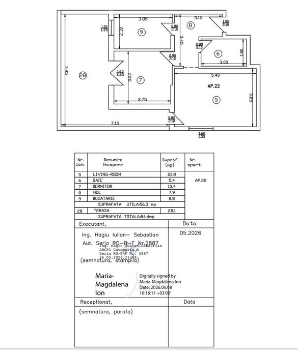 Apartament 2 camere | 84,4 mp | Terasa 28,1 mp | Finisat la cheie | Do