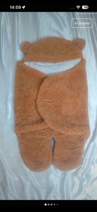 Paturica combinezon fleece pufoasa ursulet bebelusi pana la 9 luni