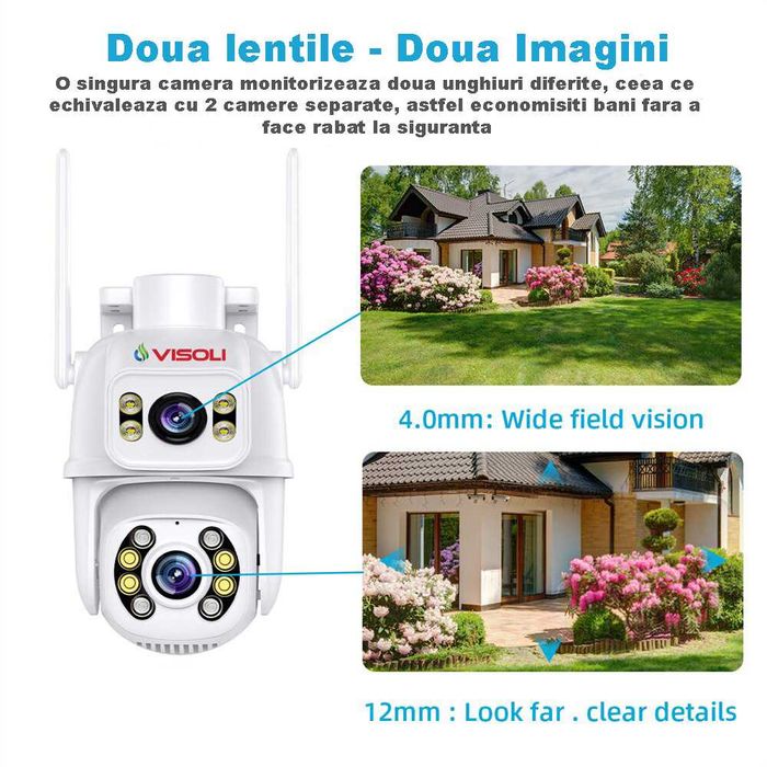 Camera De Supraveghere Video CCTV Dubla WIFI Visoli® QW25-Double 8MP