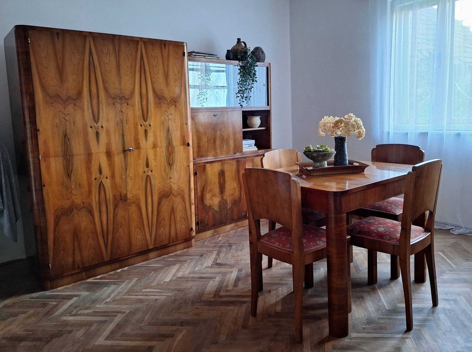 Mobilier vintage stil Art Deco, lemn masiv cu furnir nuc
