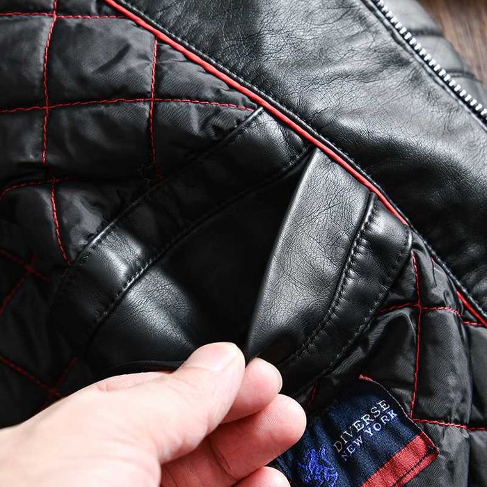 Кожаная куртка, мужская, DIVERSE JACKBLACK в байкерском стиле [M/L/XL]