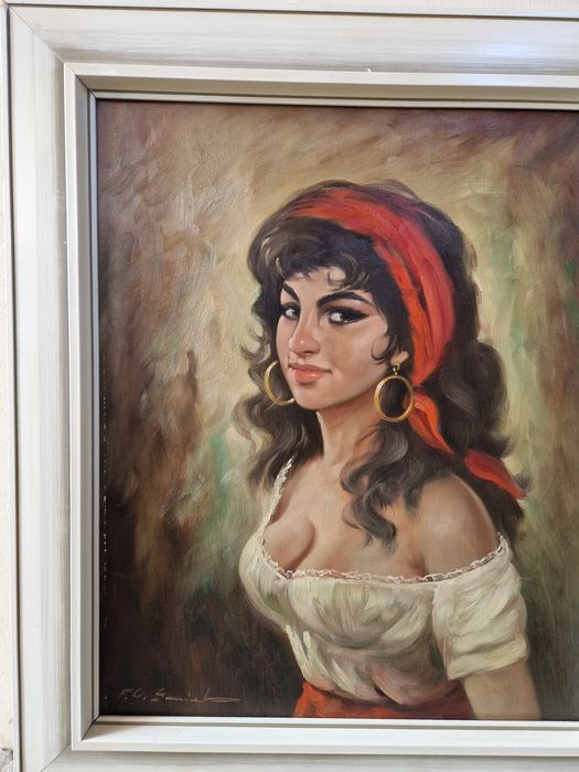 Страхотна антикварна авторска майсторска картина масло върху платно