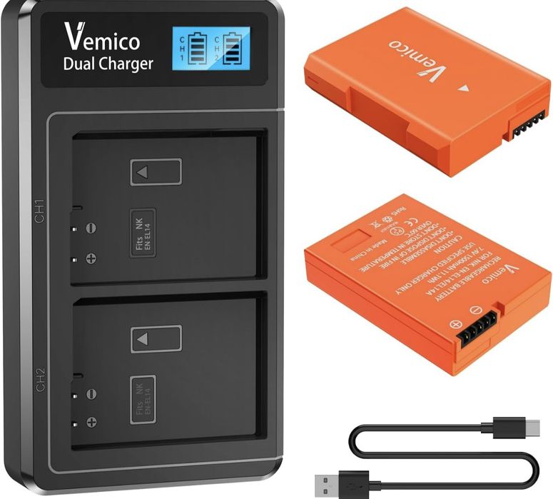 Комплект зарядно за батерии Vemico EN-EL14