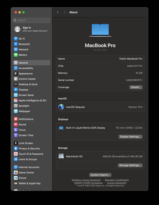 Продавам MacBook Pro 16″ 2021, M1 Pro 10 Cores, 16 GB, 16 core GPU