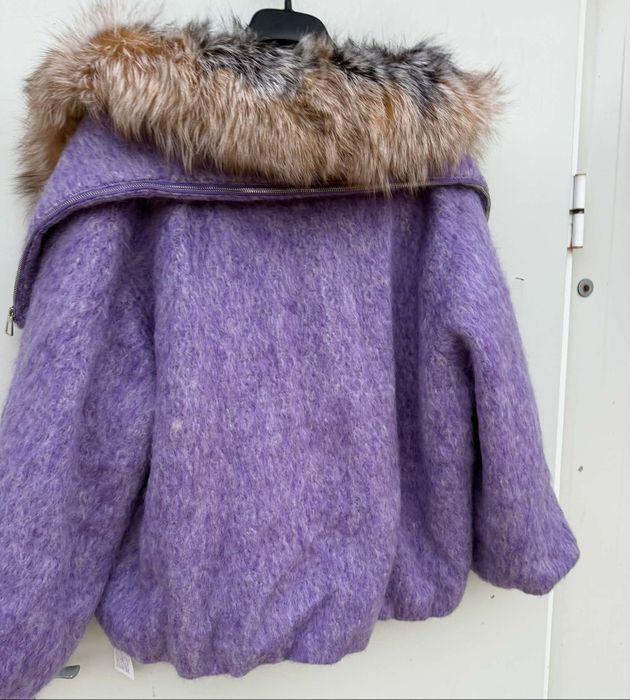 Djofra уникално дамско палто естествена косъм лисица и вълна Л размер