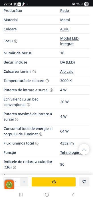 Lustră LED pe cablu Redo 01-2058 MADISON 16xLED/4W/230V auriu