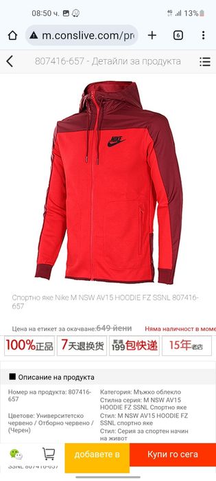 Nike мъжко яке S размер.