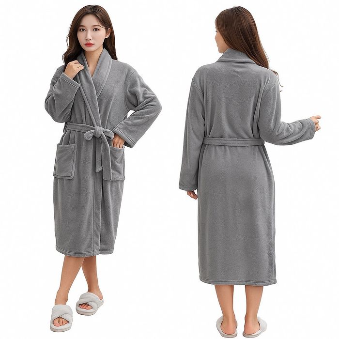 Дамски хотелски халат, класически, удобен, топъл, с връзки, мек, бял