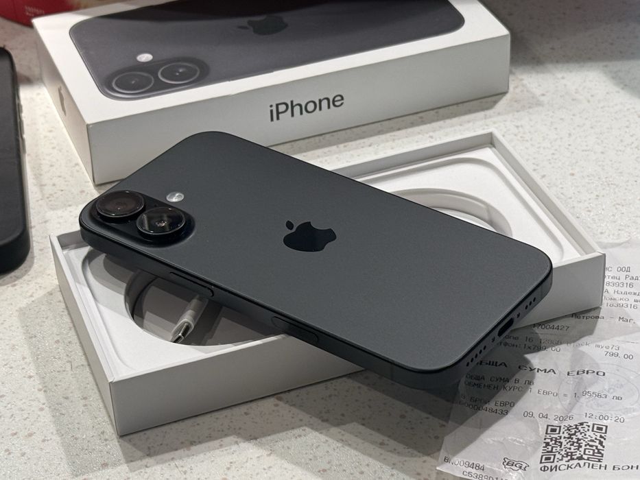iPhone 16 128GB Black – Като НОВ, 100% Батерия, Гаранция 18м.!