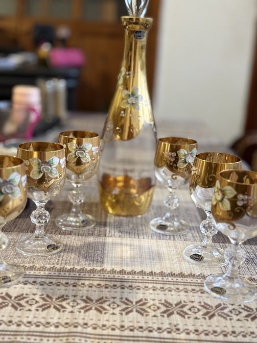 Сервиз чешки кристал ръчна изработка със позлата
