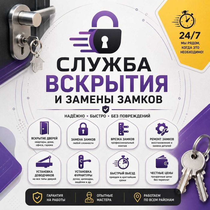 Открытие квартиры/двери/замка*вскрытие-замена замков/сердцевин/ручек