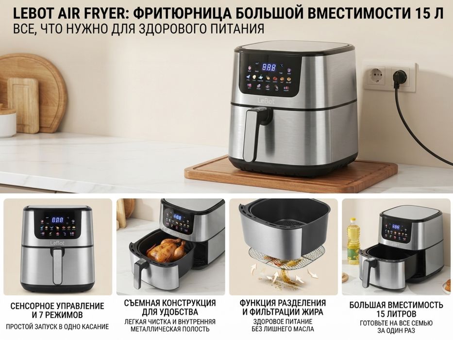 Аэрогриль-фритюрница LeBot LT6, 15л 2800Вт