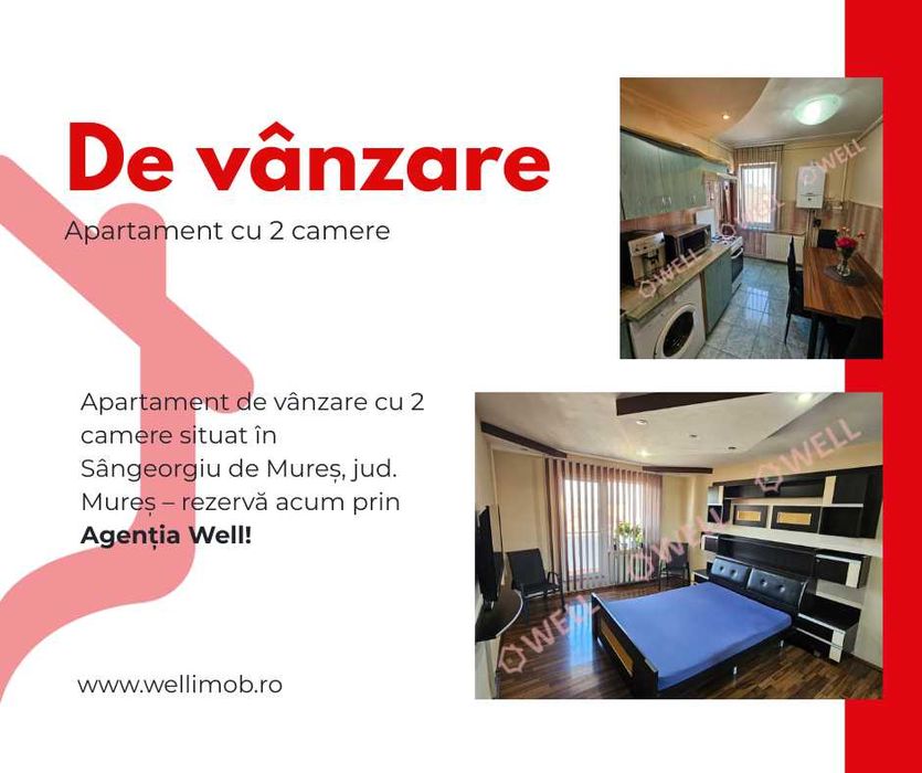 Apartament cu 2 camere de vânzare, situate în Sângeorgiu de Mureș