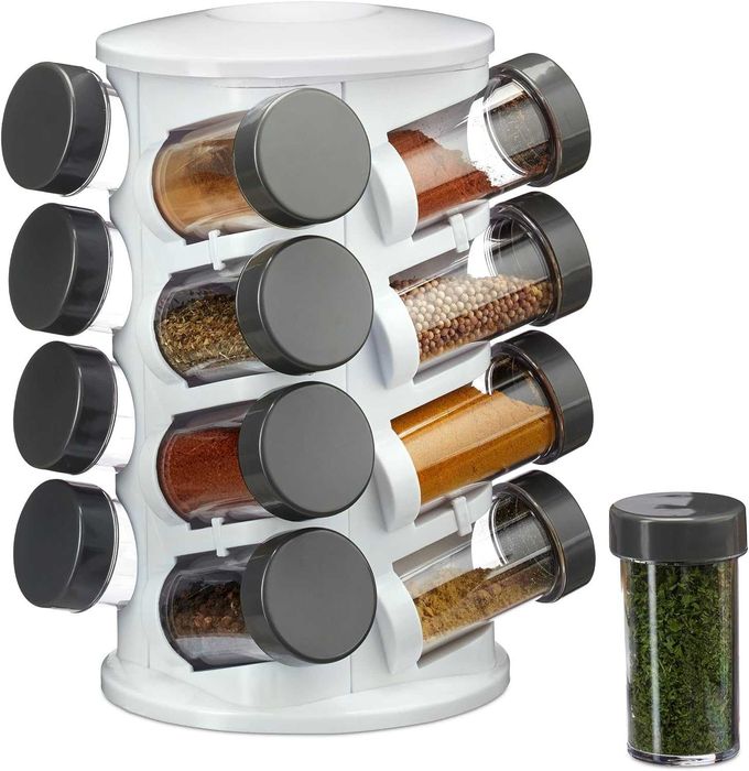 Поставка за подправки Relaxdays, въртяща се, 16 буркана за подправки