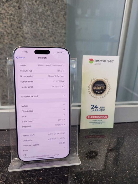 Iphone 16 Pro Max 256Gb 93%  10/10 (Iulius Mall)(B-143) Garantie 2 ani