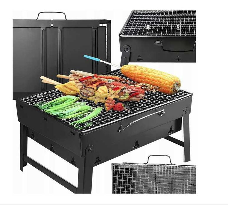 Скара на дървени въглища, BBQ 35x26x20cm, Черна сгъваема преносима