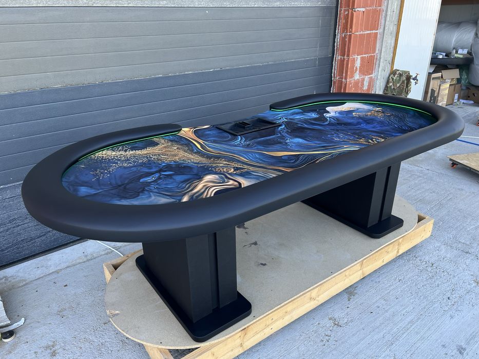 Masa poker art deco paint cu LED si intrare dealer CustomTables.eu