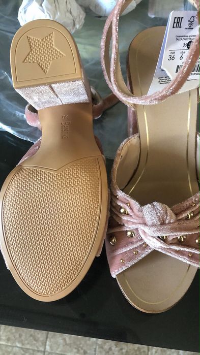 Bershka sandale catifea roz rosé Pal 36 toc 9cm strassuri