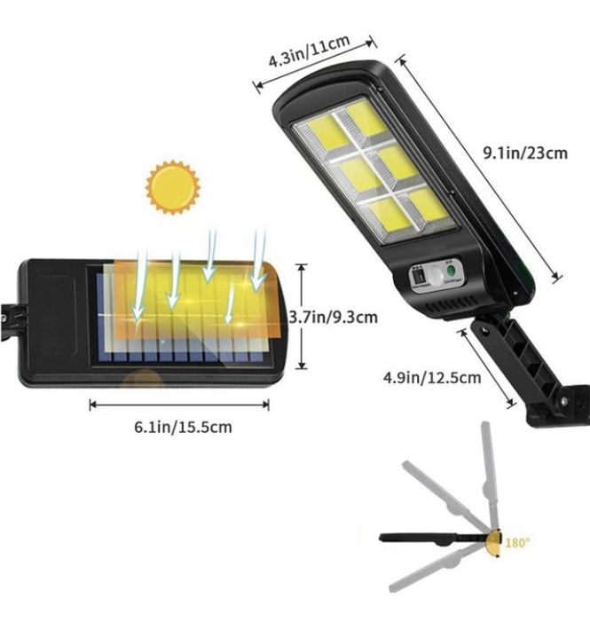 Set de 3 lampi  cu Incarcare Solara 150W, 160 LED-uri COB, telecomanda