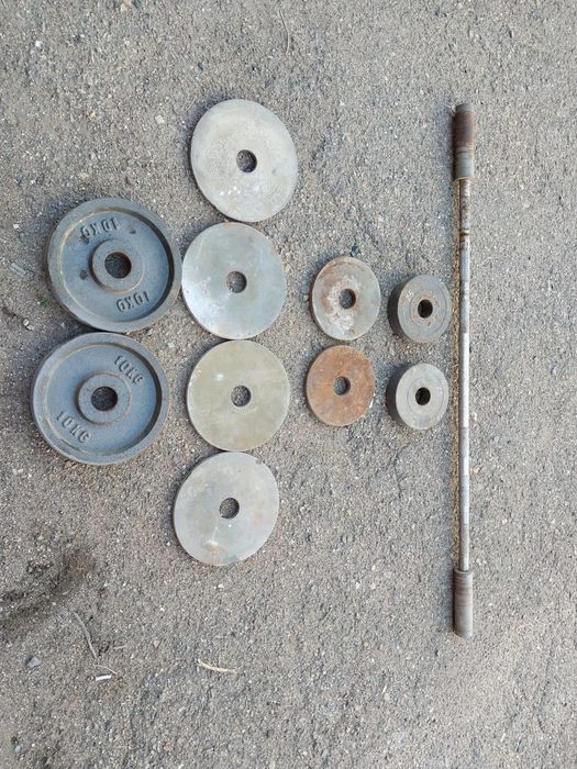 Штанга с блинами железными 73кг.