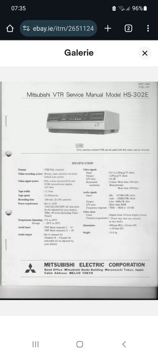 Video vhs mitsubishi