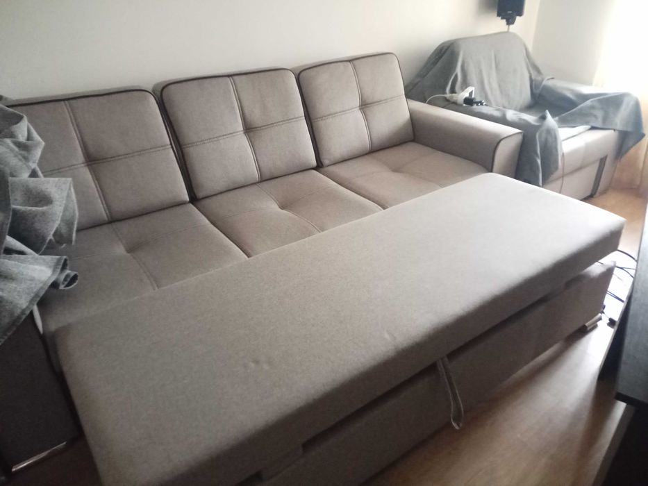 Canapea dual extensibila + fotolii cu sertar, panza, optional huse