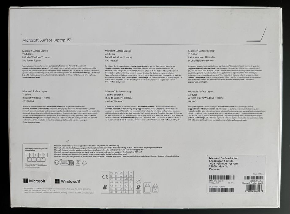 Microsoft Surface Laptop 7 15” 2037 X Elite 16GB 256GB Nou Sigilat