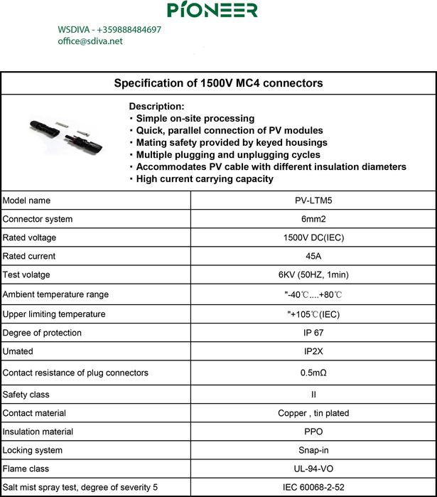 Комплект соларни конектори MC4 ip 67