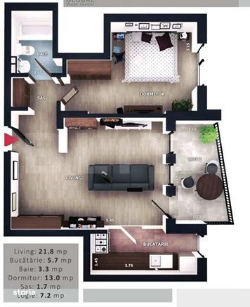 Apartament 2 camere, 45.50 mp, balcon, parcare subterana, boxa, zona V — fotografia 1