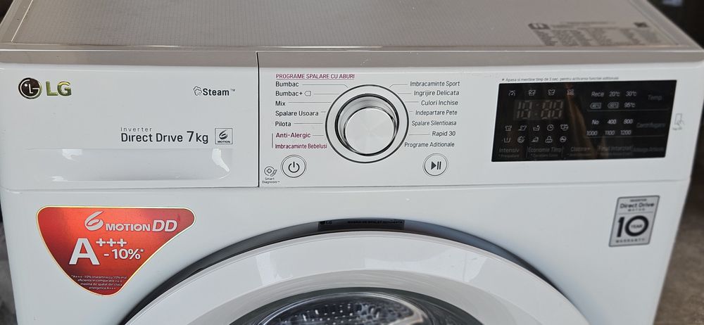Mașină de spălat LG Slim 7kg – Steam, Direct Drive, 1200 rpm, programe copii/Rapid